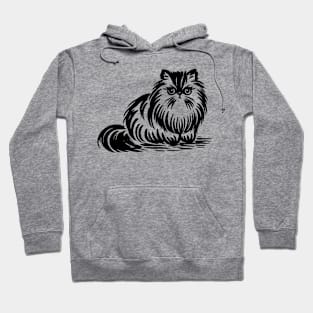 Stick figure of Persian cat in black ink Hoodie